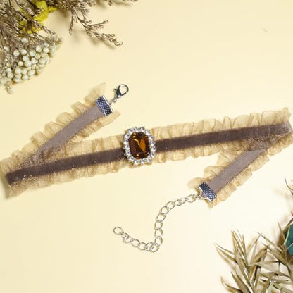Nova&Aria Chokers Set For Women Heart Choker Necklaces Flower Pendant Velvet Cute Pink Turquoise Blue White Black Choker Necklace Christmas Colorful Lace Chokers - color: Brown-A