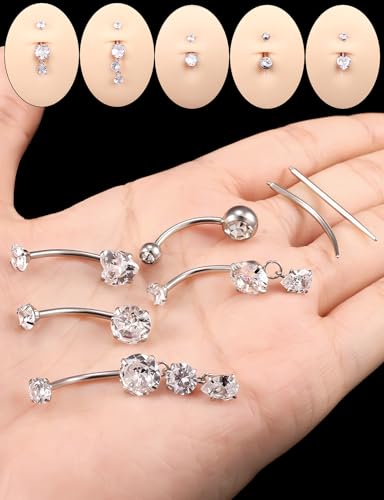 Internally Threaded Belly Button Rings Surgical Stee, Extra-Long & Short Simple Belly Rings, 14G Belly Piercing Jewelry,Navel Piercing Jewelry for Women Men 10mm 12mm 14mm 16mm - color: Silver internal thread Belly Button ring 14mm