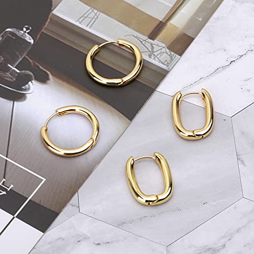 Wgoud 6 Pairs Chunky Gold Hoop Earrings for Women, 14K Gold Plated Hoop Earrings Hypoallergenic, Thick Lightweight Twisted Huggie Hoops Earring Set for Women’s Jewelry GIfts - color: 6 Pairs Gold