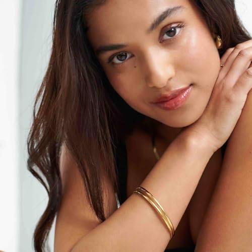 PERNNLA PEARL Dainty Gold Bar Bracelet for Women Simple Delicate Thin Cuff Bangle Hook Bracelet 18K Gold Plated Handmade Minimalist Jewelry - color: 33.Two Circles