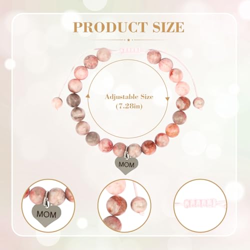 Mothers Day Gifts for Women, Natural Stone Beaded Bracelet Jewelry Birthday Gifts for Mom Grandma Aunt Mother in Law Nana Boyfriend Mom - color: Pink Zebra