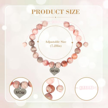 Mothers Day Gifts for Women, Natural Stone Beaded Bracelet Jewelry Birthday Gifts for Mom Grandma Aunt Mother in Law Nana Boyfriend Mom - color: Pink Zebra