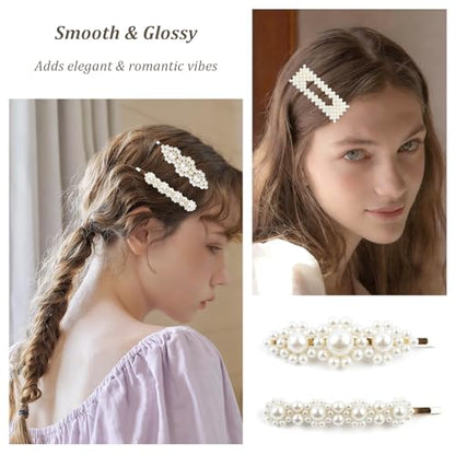 10pcs Pearl Hair Clips Large Snap Pins Barrettes for Women Cute Pearl Hair Accessories for Party Wedding Daily Styling