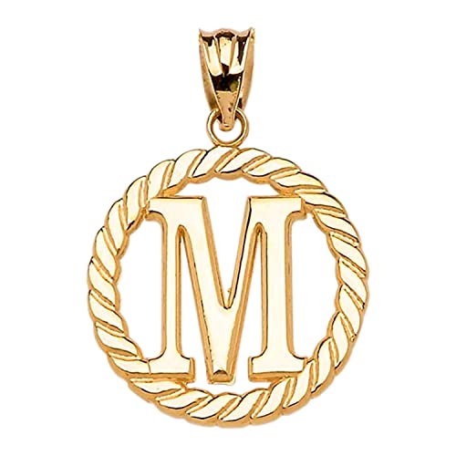 Polished 10k Yellow Gold Personalized Initial "A-Z" Roped Circle Charm Pendant - style: "M"