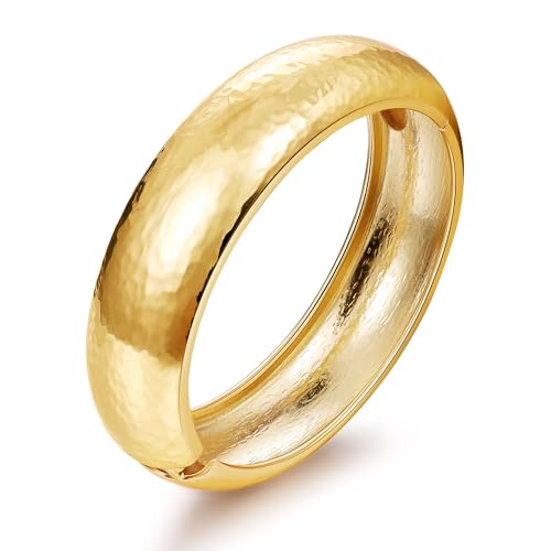 NICEIGHT 18K Gold Plated Chunky Bangle Bracelets for Women Gold Wide Cuff Bangle Bracelet Hammered Minimalist Thick Gold Wrist Wrap Bracelets - color: Gold Thin Hammered Bracelet