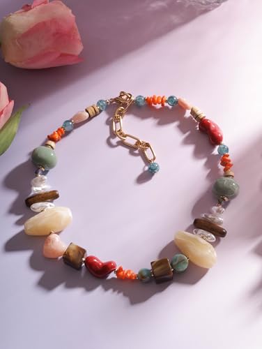 MINACHI Boho Chunky Statement Necklace for Women, Vintage Style with Milky White, Blue and Brown Accents - style: Necklace NECK.003