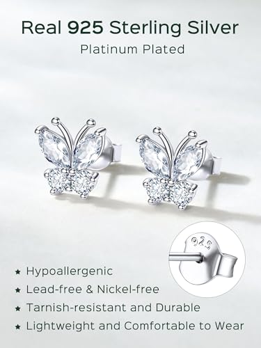 ChicSilver 925 Sterling Silver Bow/Butterfly Earrings for Women Hypoallergenic Birthstone Earrings Dainty Bow/Butterfly Jewelry Gift for Women - color: Butterfly-April-Diamond