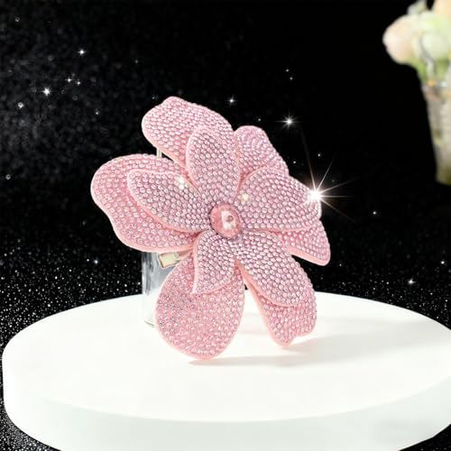 3.74 Inches Rhinestone Camellia Flower Brooch Pins & Hair Clips for Women Elegant Created Crystal Lapel Pin Brooches Wedding Party - color: Pink