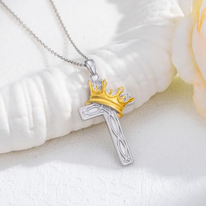 Cross Necklace for Men Women 925 Sterling Silver Cross Pendant Necklace Christian Religious Jewelry Gifts for Anniversary - color: 12-Crown Celtic Knot Cross