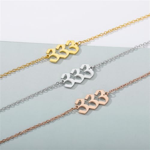 PAURO Women's Angel Number Bracelet Ankle Anklet Chain Adjustable | Stainless Steel, Minimalist Numerology Spiritual Statement Jewelry Gift - color: Gold 333, 5.5+2.8inch