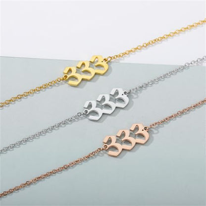 PAURO Women's Angel Number Bracelet Ankle Anklet Chain Adjustable | Stainless Steel, Minimalist Numerology Spiritual Statement Jewelry Gift - color: Gold 333, 5.5+2.8inch
