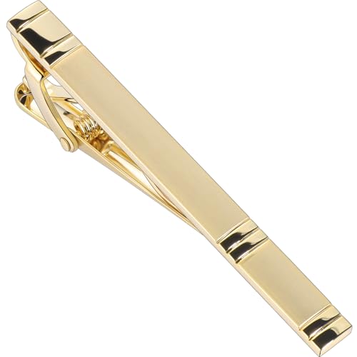 HAWSON Light Gold Silver Tie Clips for Mens Necktie, Elegant Satin Tie Bars Pins Tacks, Suit Tie Accessories Business Wedding Gifts - style: Light Gold Classic 2