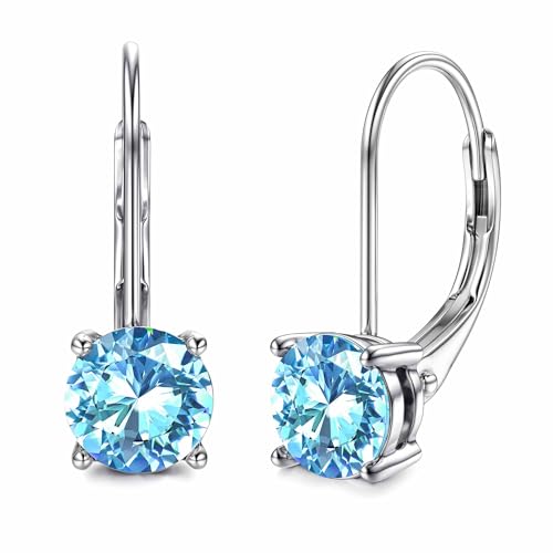 Moissanite Earrings, D Color Sterling Silver Dangle Drop Earrings for Women | 1.0ct-2.0ct D Color Brilliant Round Cut Earring 18K White Gold Plated Sterling Silver Earrings Moissanite Leverback - color: Silver+sea blue, size: 1.0 ct 1 pair (0.5ct*2)-5mm