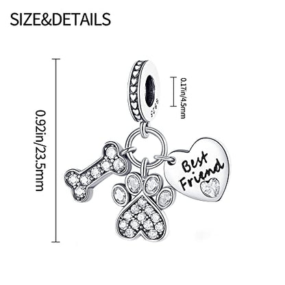 Pandach 925 Sterling Silver Charms for Bracelets and Necklaces Travel Round The World Beads Charms Relaxation Dangle Pendant,Jewelry Beads Gifts for Women - style: Bones cute claw love Charm