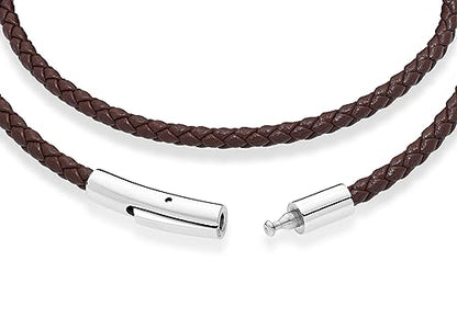 Miabella Genuine Italian Double Wrap Braided Leather Bracelet for Men Women, Stainless Steel Clasp, Made in Italy - color: Brown, size: Large - 9" Length
