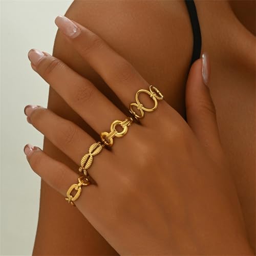 Trendy Knuckle Rings Set for Women Dainty Stackable Joint Finger Midi Rings Pack Adjustable Dome Twist Hollow Chunky Rings Statement Jewelry Mixed Size - style: A-Gold-4Pcs