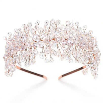 Denifery Large Crystal Headband for Wedding Bridal Hair Band Headpiece for Party Prom Hair Accessories (rose gold) - color: rose gold