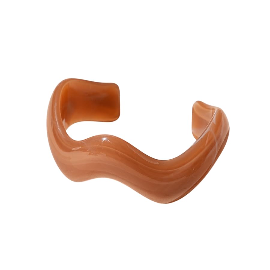Creative Wave-shaped Opening Cuff Bracelets Statement Colorful Geometric Chunky Bangle Bracelets Acrylic Resin Irregular Wristbands for Beach Vacation Jewelry - color: Coffee