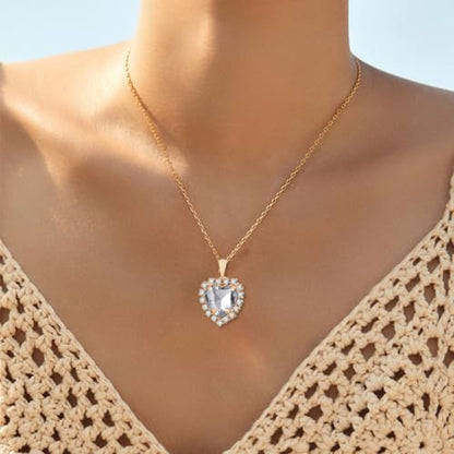 4 Pcs Heart Jewelry Set for Women fashion Cubic Zirconia Pendant Necklace Bracelet Earrings Dainty Open Ring Charm Prom Party, Birthday Valentines Mothers Day Christmas Jewelry Gift - style: White