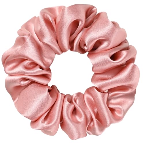 Silk Scrunchie 1.4" Medium Wide 6A 22 Momme 100% Mulberry Silk Hair Ties,Gentle on Hair No Damage No Crease for Women Girls Curly Thick Wavy Hair,Sample Fabric Provided (1, Dusty Red) - color: Dusty Red