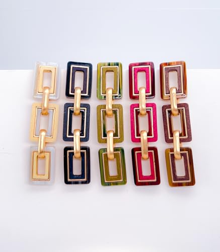 Ozel - Natural Wooden Acrylic Boho Drop Dangle Earrings for Women - Geometric Statement Jewellery - Brown, Black, Magent Red, Olive Green, White beige - color: 3Square_Olive