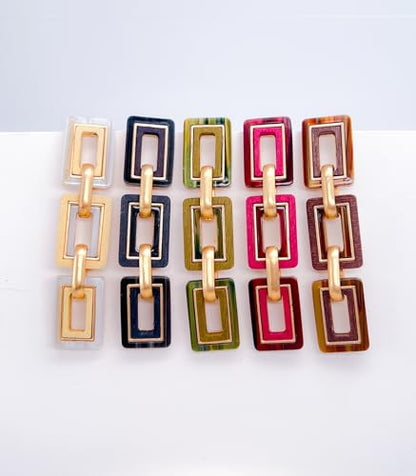 Ozel - Natural Wooden Acrylic Boho Drop Dangle Earrings for Women - Geometric Statement Jewellery - Brown, Black, Magent Red, Olive Green, White beige - color: 3Square_Olive