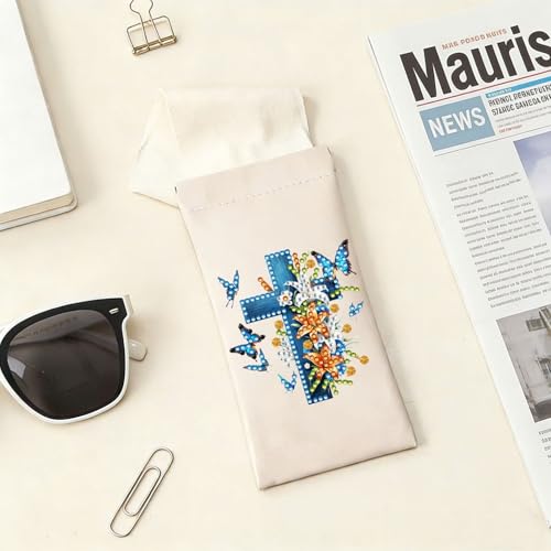 Diamond Art Painting Eye Glass Bag PU Sunglasses Glasses Storage Bag Built-in Glasses Cloth Press Automatic Closure - color: Cross