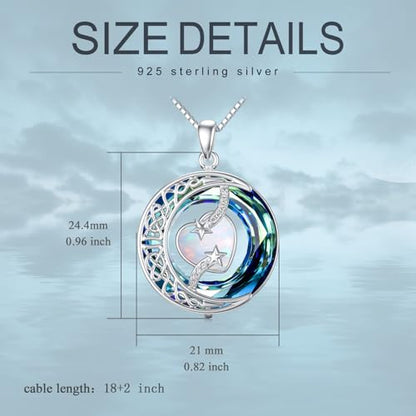 TOUPOP Birthstone Necklace Women Sterling Silver Moon Star Birthday Jewelry | Celtic Moon Pendant with Blue Crystal Anniversary Christmas Jewelry Gifts for Wife Mom Her - color: A-13-Opal