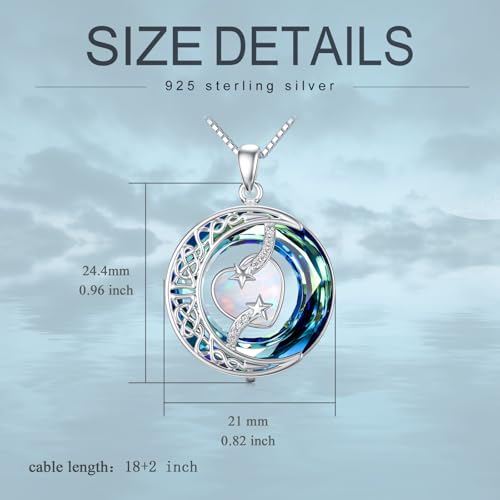 TOUPOP Birthstone Necklace Women Sterling Silver Moon Star Birthday Jewelry | Celtic Moon Pendant with Blue Crystal Anniversary Christmas Jewelry Gifts for Wife Mom Her - color: A-13-Opal