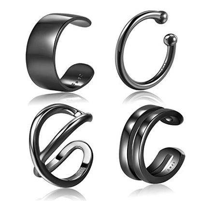 CHIC & ARTSY 925 Sterling Silver Ear Cuffs for Women, Non Piercing Clip On Cartilage Cuffs, Adjustable Fake Conch & Helix Earrings, Gold Plated & Oxidized Various Styles - color: ear cuff #7