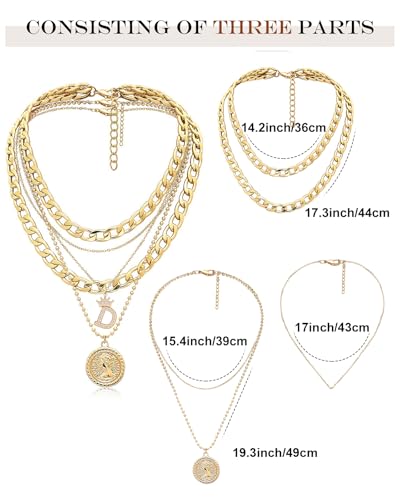 MJartoria Layered Necklaces for Women Trendy Retro Coin Crown Letter Pendant Necklace Dainty Chunky Chain Choker Necklaces for Jewelry Birthday Gifts - style: D