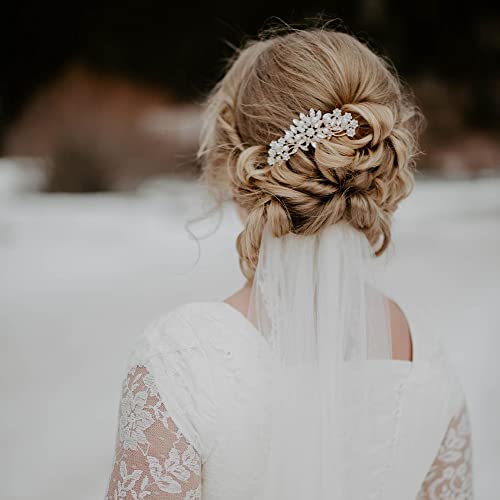 Hapibuy Rose Gold Wedding Hair Comb Pearl Crystal Bridal Hair Accessories For Bride and Bridesmaid - color: Rose Gold