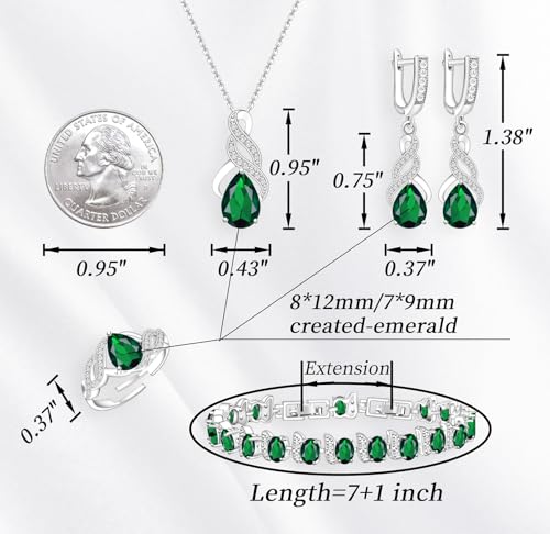 GZWHD Jewelry Set for Women CZ Earrings Necklace Ring Bracelet Set Prom Party Wedding Jewelry Gift for Mother Friend Wife - color: C-Green