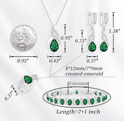 GZWHD Jewelry Set for Women CZ Earrings Necklace Ring Bracelet Set Prom Party Wedding Jewelry Gift for Mother Friend Wife - color: C-Green