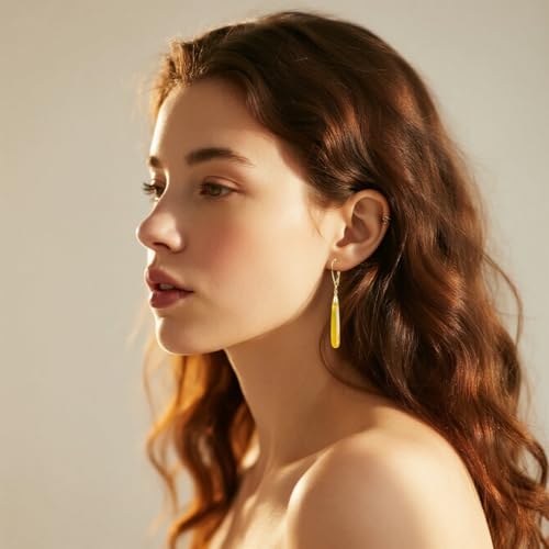 Natural Waterdrop Stone Drop Earrings,Yellow Gold Plated Real Genuine Teardrop Crystal Quartz Gemstone Dangle Earrings for Women Her - color: A02_Citrine