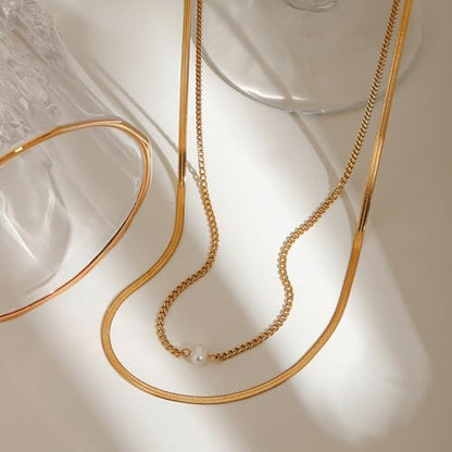 Layered Gold Necklaces for Women14K Gold Planted Non Tarnish | Cuban, Herringbone,Figaro,Paperclip Chain Layering Stack Choker Necklace , Trendy Jewelry Gift for Women - color: D