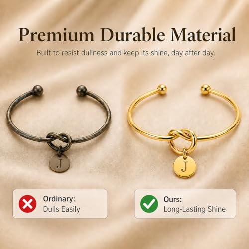 LemonRose Initial Bracelets for Women - Dainty Tie the Knot Letter A-Z 14K Gold Plated for Women Gold Cuff Bracelet for Womens Jewelry Personalized Bridesmaid Proposal Gifts - color: Gold J