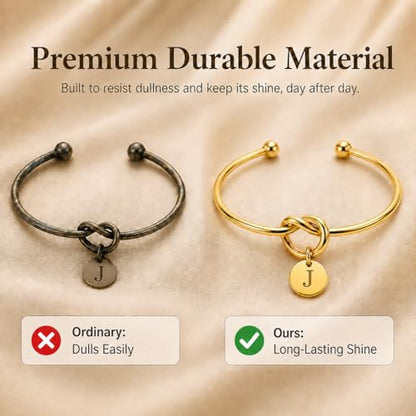 LemonRose Initial Bracelets for Women - Dainty Tie the Knot Letter A-Z 14K Gold Plated for Women Gold Cuff Bracelet for Womens Jewelry Personalized Bridesmaid Proposal Gifts - color: Gold J