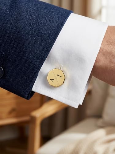 PiercingJ Custom Cufflinks for Men, Personalized Monogram Cufflinks for Groomsmen, Personalized Initial Cuff Links Wedding Gifts for Groom, Groomsmen, Father of Bride, Best Men Husband Dad - color: gold