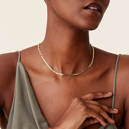 PAVOI 14K Gold Plated Adjustable Link Chain Necklace for Women | Box Rope Sphere Bead Serpentine Anchor Mariner Gold Chain Necklaces - color: Yellow Gold, style: Mariner Link