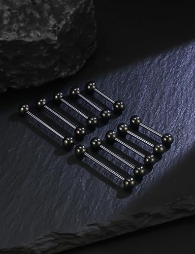 14G 16G Mix Size Tongue Rings Piercing Jewelry Stainless Surgical Steel Straight Barbell Nipple Tongue Ring Piercing Jewelry For Women Men 12MM 14MM 16MM 19MM 22MM Silver Black Gold - color: Black, size: 16 Gauge-12MM/14MM/16MM/19MM/22MM
