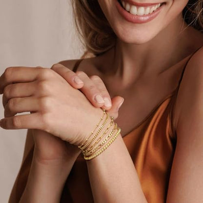 Gold Bracelets for Women, 14K Gold Plated Stackable Bracelet Stack Set Adjustable Charm Paperclip Chain Cuban Link Layered Waterproof Jewelry Sets Gifts for Womens 6.5 Inch - color: Golden-A 6.8 IN