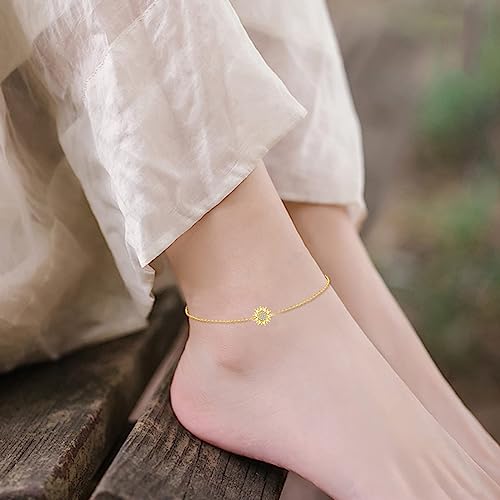 KECHO 14k Yellow Gold Sunflower Jewelry for Women, Fine Gold You are My Sunshine Jewelry Gifts for Her - style: Sunflower Ankle