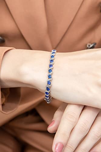 B. BRILLIANT Sterling Silver Genuine, Created or Simulated Gemstone Round S Design Tennis Bracelet for Women - color: Created Blue Sapphire - Sterling Silver
