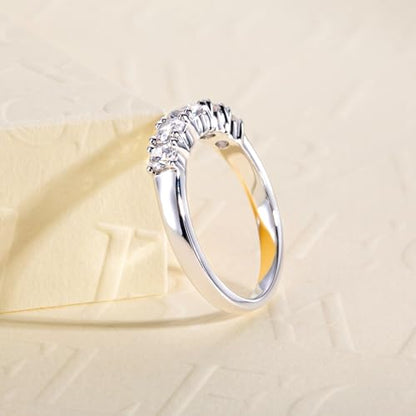 Cubic Zirconia Half Eternity Wedding Band Rings Round/Oval/Cushion Cut 5/6 Stones 5A Grade D Color CZ Stacking Band Engagement Promise Rings for Women - style: Raound