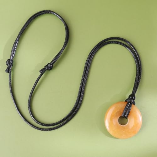 Anjiucc Natural Gemstone Pendant Necklce Lucky Coin Crystal Necklace Donut Pendnat with Adjustable Rope Healing Crystal for Men - color: Red Aventurine