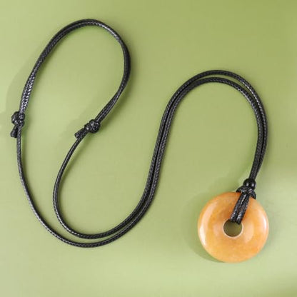 Anjiucc Natural Gemstone Pendant Necklce Lucky Coin Crystal Necklace Donut Pendnat with Adjustable Rope Healing Crystal for Men - color: Red Aventurine