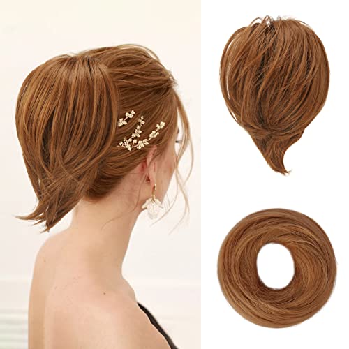 BARSDAR Copper Hair Bun Ponytail Extension, Straight Synthetic Fully Short Ponytail Bun Extensions Elastic Messy Hair Bun Scrunchies Hairpieces for Women - Copper Chestnut - color: Copper Chestnut, size: 1 Count - Elastic