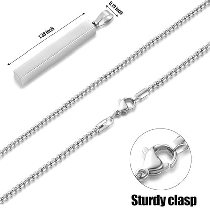 Fiusem Pendant Necklace for Men, Stainless Steel Bar Chain | Silver Tone/14k Gold Plated/Black Mens Pendant Necklaces with 2.5mm Box Chain, Jewelry Gifts 18-28 Inch - color: silver, size: 18 Inches, style: Melon Clasp Rectangle
