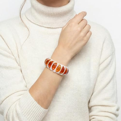 GOOJIDS Simple Beaded Gold Plated Bangles Bracelet Chunky Bamboo Tube Curved Stacking Clear Acrylic Colorful Beads Stretchable Gold Plated Bracelets Set For Women - color: C-White Sunflower Bracelet